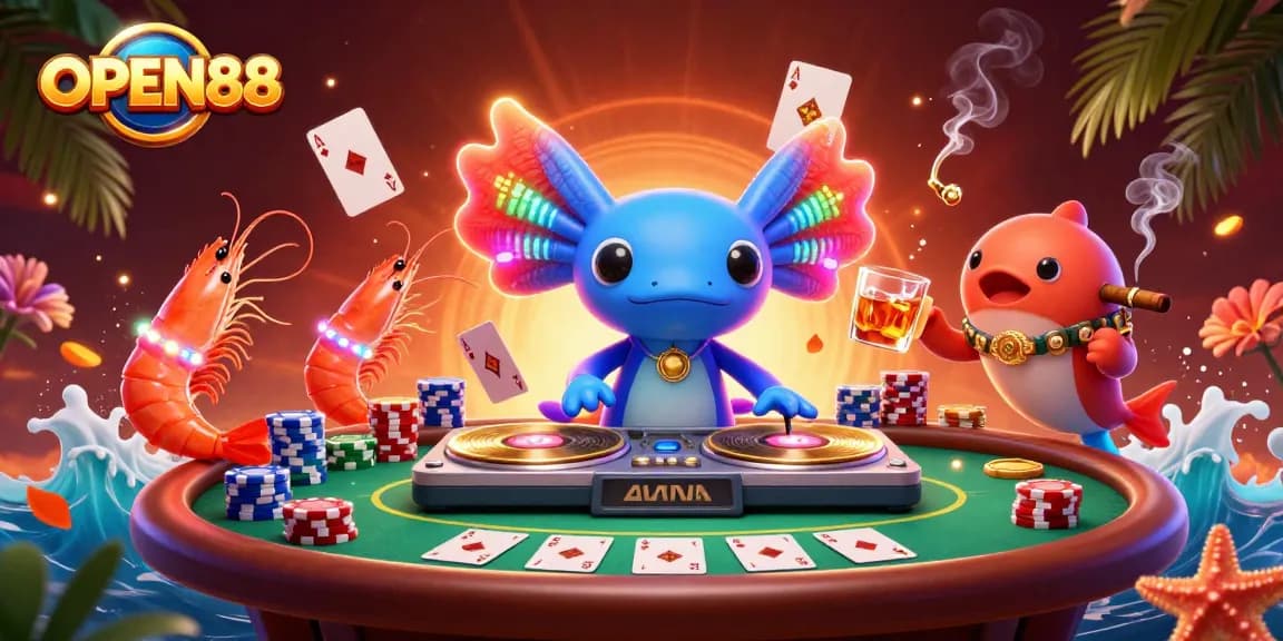 Experience thrilling poker action at OPEN88 with vibrant characters and exciting game elements.