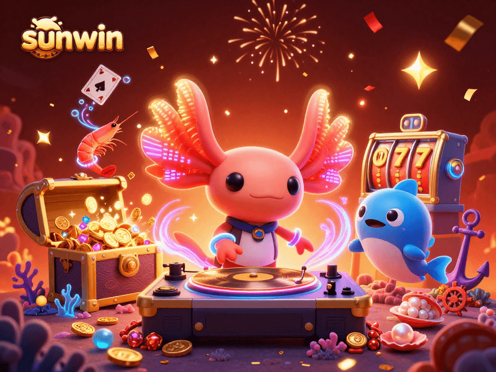 Engage with sunwin players spinning golden slots and vibrant colors in an underwater party.