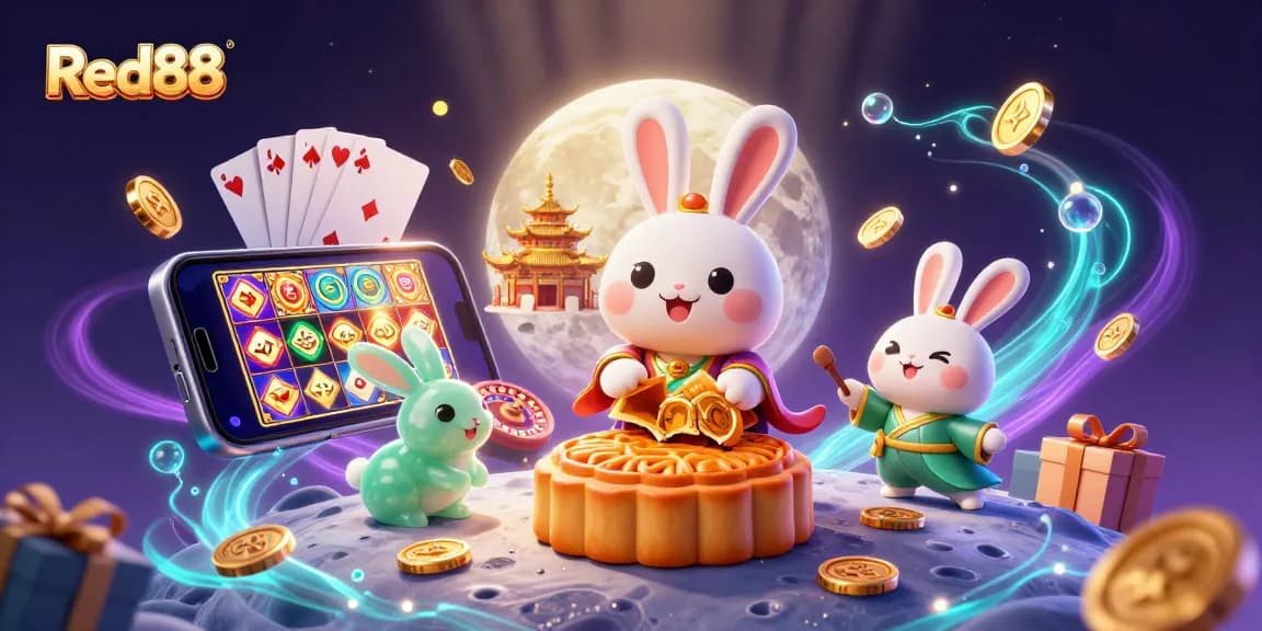 Red88 enhances excitement by showing a colorful slot game with festive characters and casino elements.