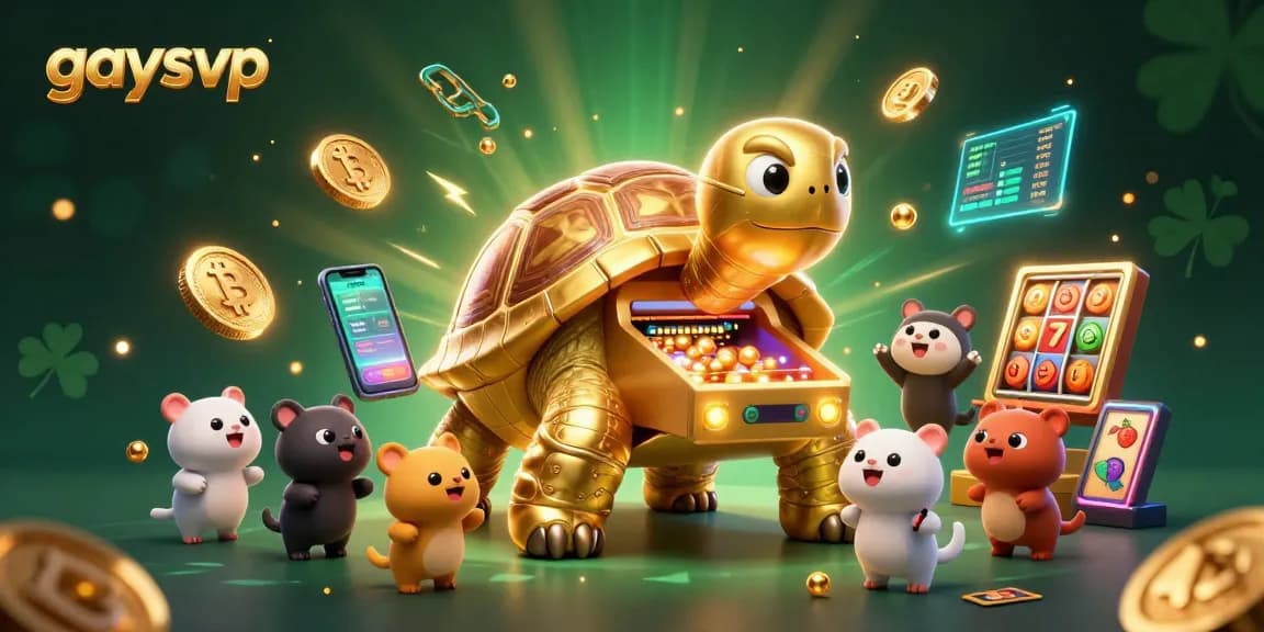 Experience thrilling gameplay on gaysvp with golden tortoise, crypto coins, and vibrant slot elements.