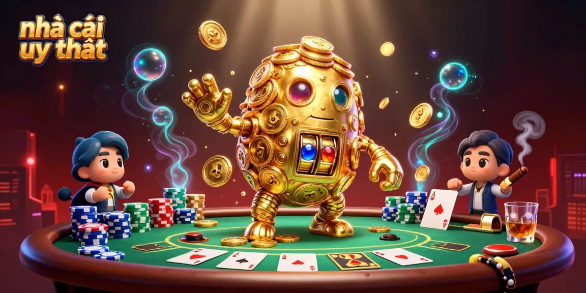 Engage in action at nhà cái uy tín with stunning poker scenes and golden golem illustrations.