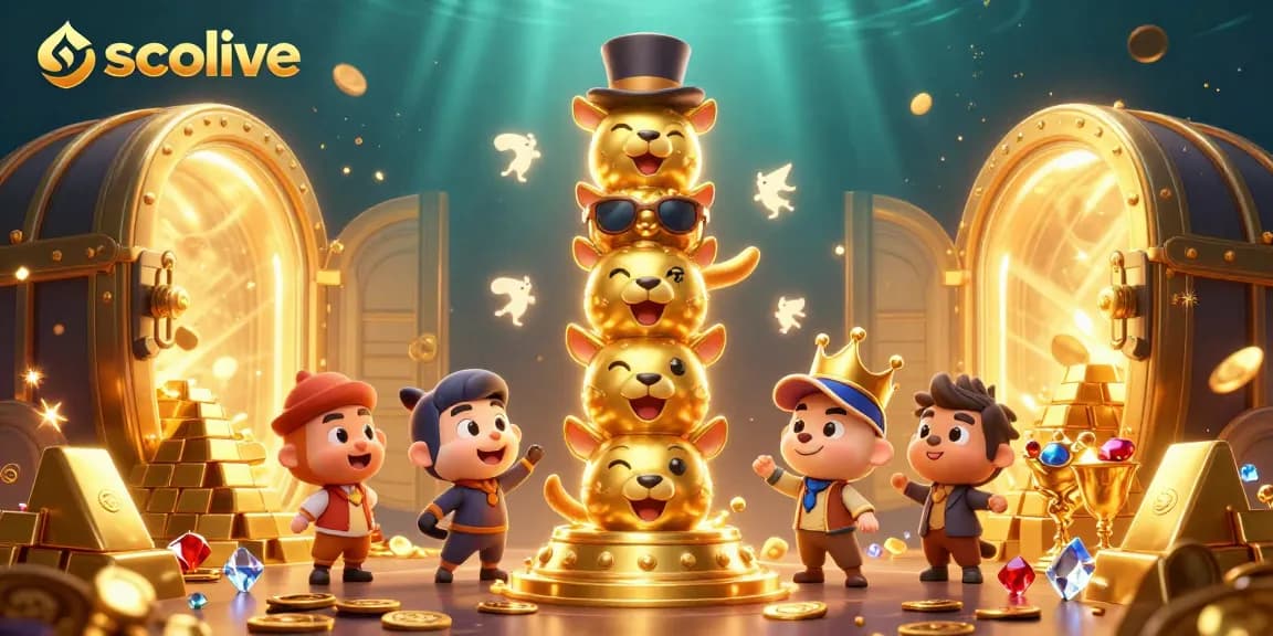 Socolive engages viewers with a lively scene featuring golden totem pole characters amidst a treasure-filled casino