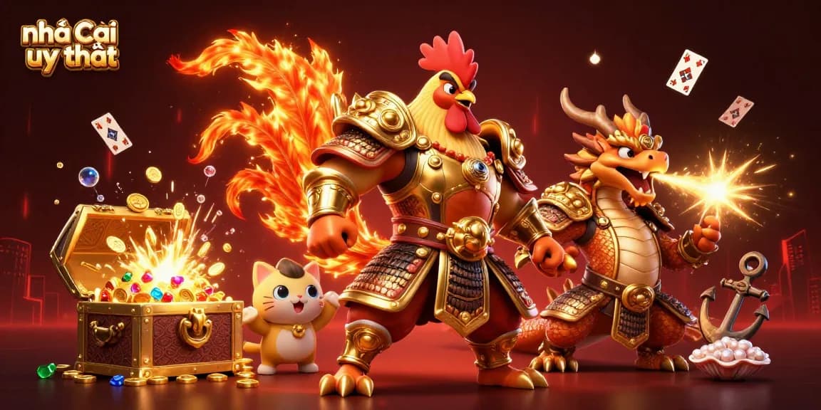 Engage with the dynamic scene showcasing nhà cái uy tín through charming characters in a vibrant casino atmosphere.