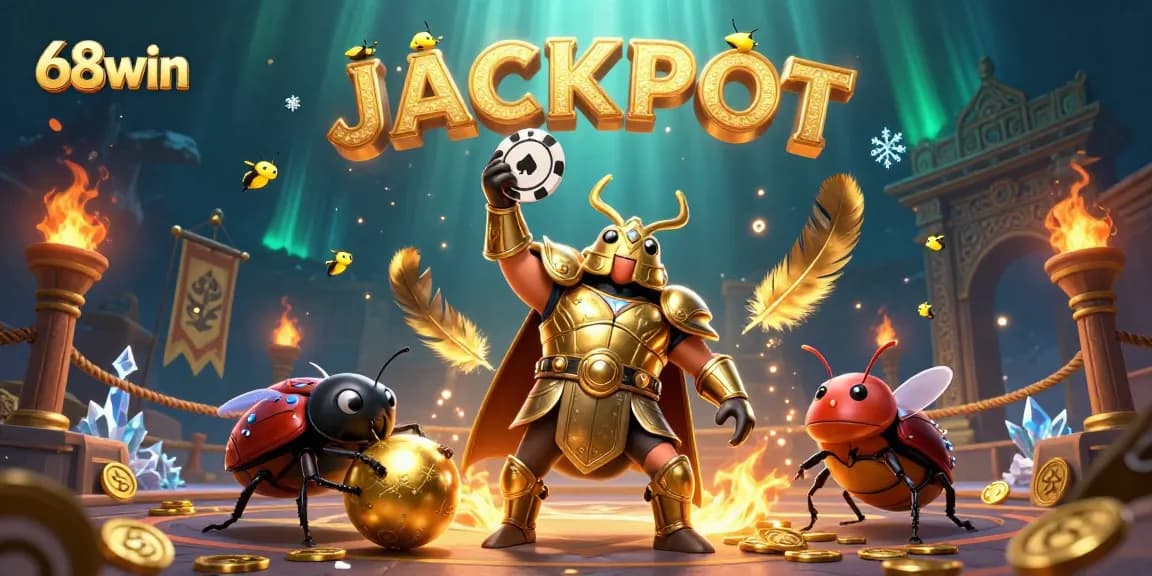 Experience thrilling wins at 68win with a decorated scene of victory and jackpot excitement.