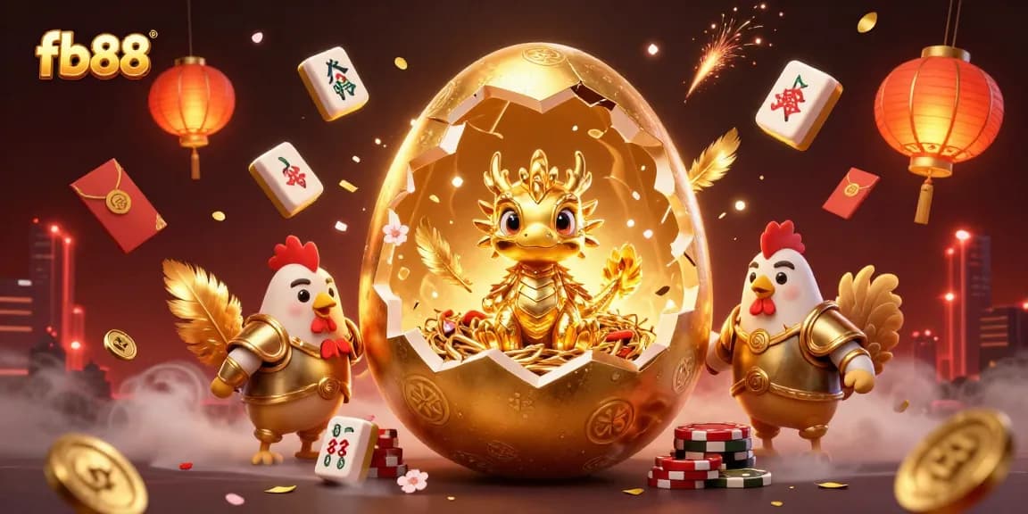 Win big with fb88 at this dynamic casino-themed illustration featuring a golden dragon and poker chips.