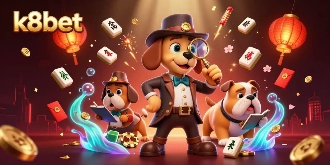 Engage in thrilling casino adventures with k8bet's vibrant 3D scene featuring a detective duo.