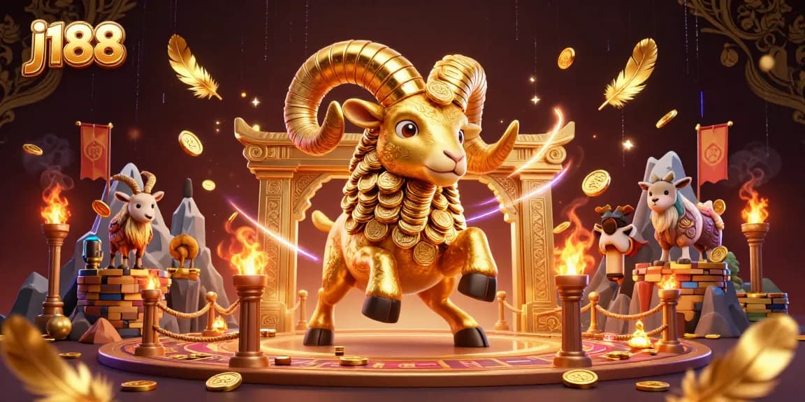 Experience thrilling wins at j188 with a massive golden ram charging towards a golden gate.
