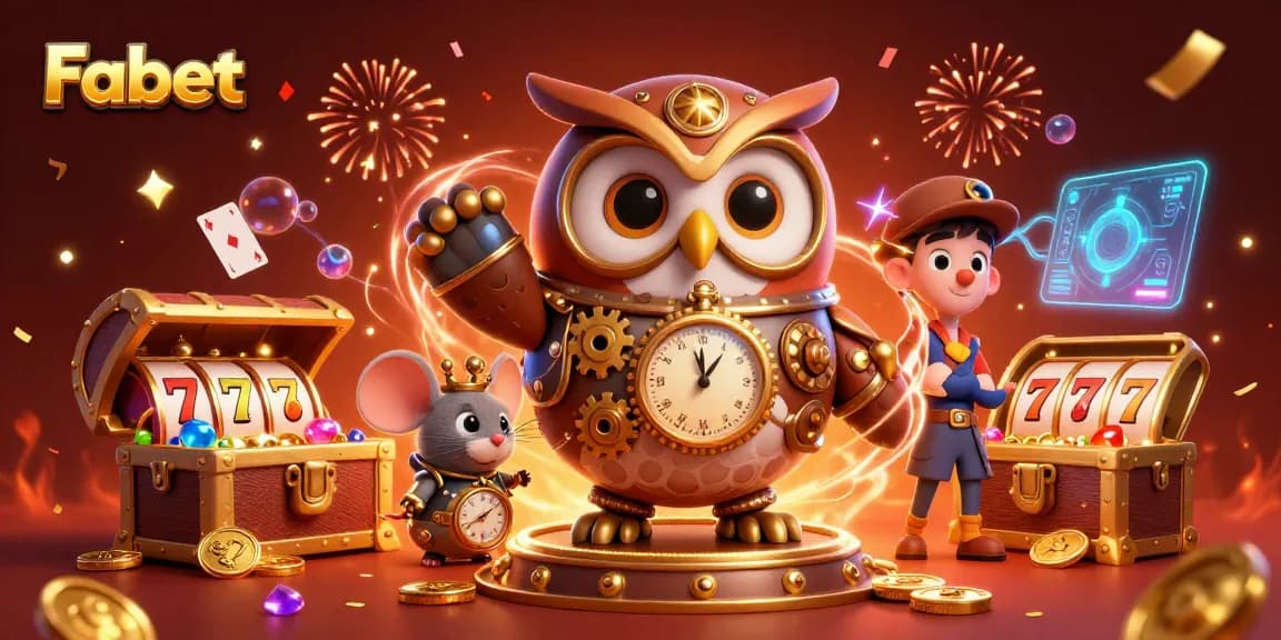 Experience thrilling casino gaming with Fabet in a vibrant 3D illustration featuring steampunk elements.
