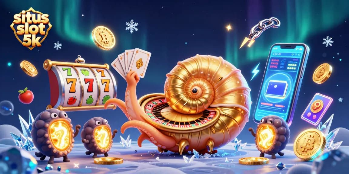 Experience bonus wins at situs slot 5k with vibrant illustrations of giant casino elements.