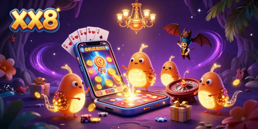 Engage in thrilling XX8 casino adventures as glowworms illuminate a vibrant cave casino.