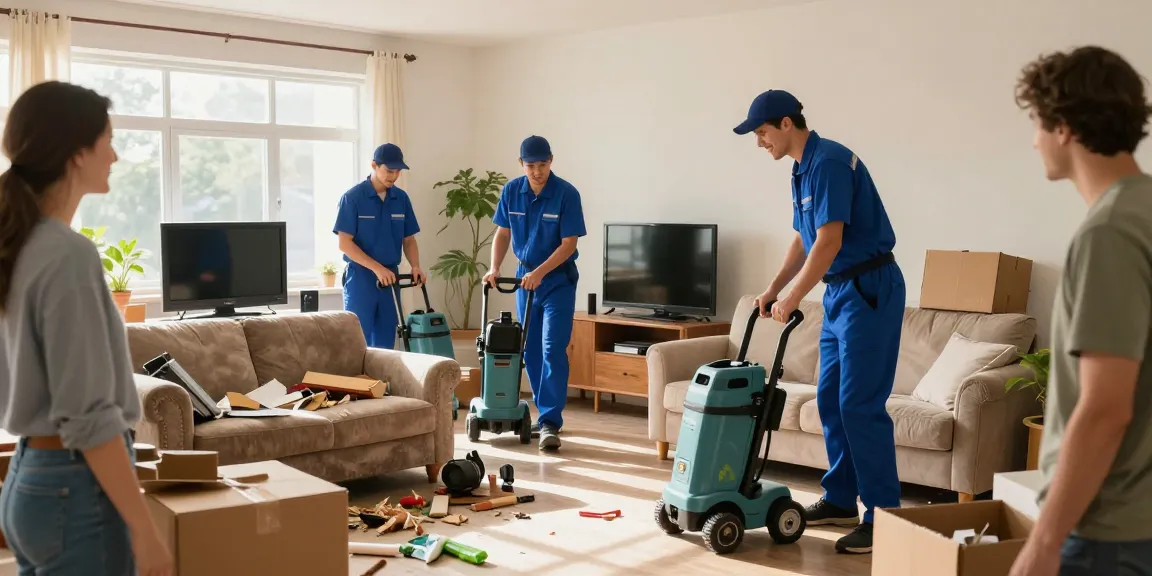 Efficient london house clearance with professionals removing clutter from a home, showcasing eco-friendly practices and cheerful homeowner.