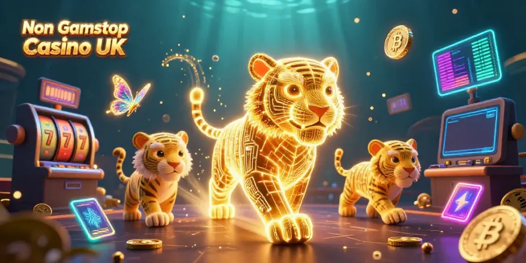 Experience the thrill of Non Gamstop Casino UK with vibrant 3D slot visuals and crypto elements.