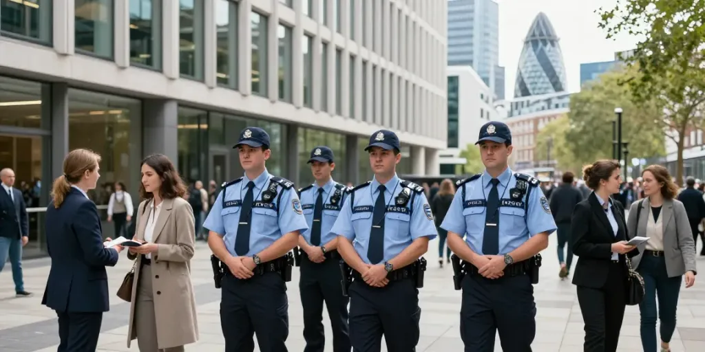 Security team providing trusted protection services at a professional office in London.