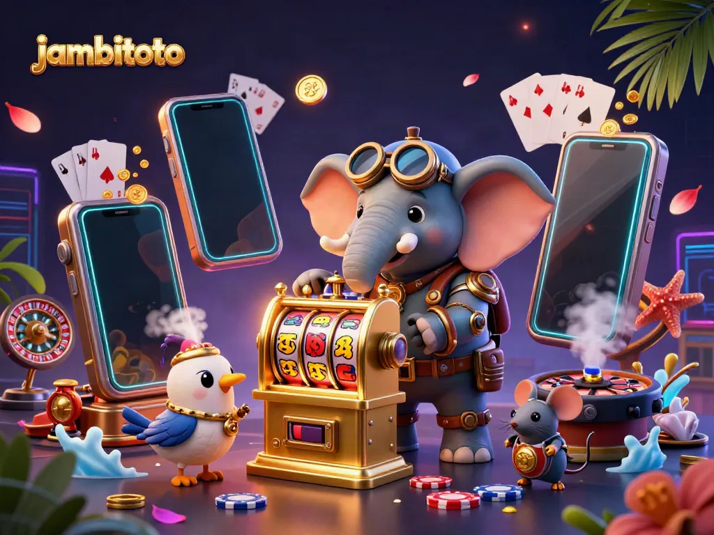 Engage with thrilling jambitoto gaming featuring a steampunk elephant operating a golden slot machine.