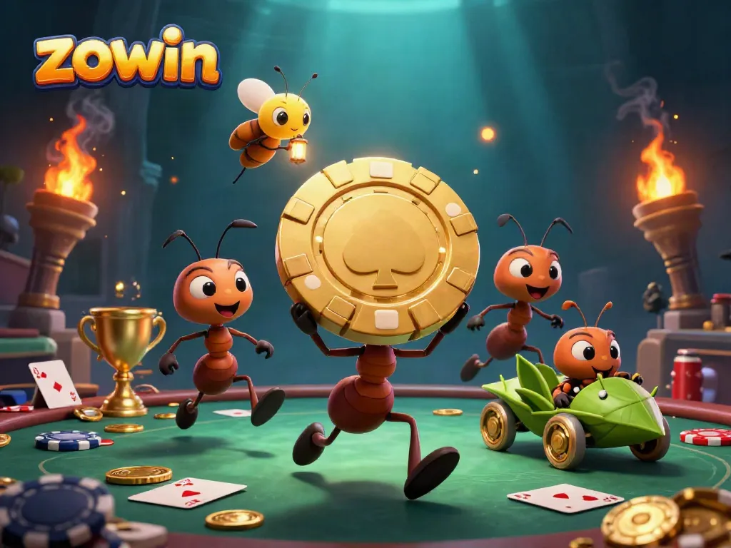 Engage in thrilling poker escapades with Zowin's heist-themed illustration showcasing playful characters.