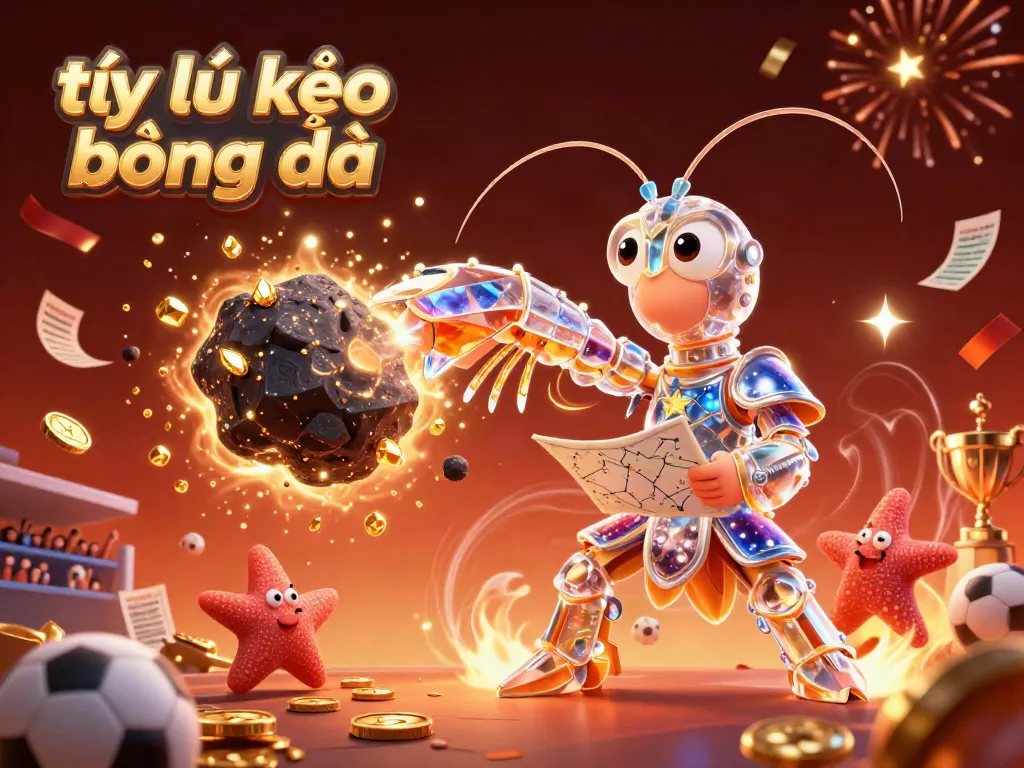 Engage in the action with tỷ lệ kèo bóng đá as our galactic samurai mantis shrimp and navigator starfish celebrate victory amidst dynamic sports elements.