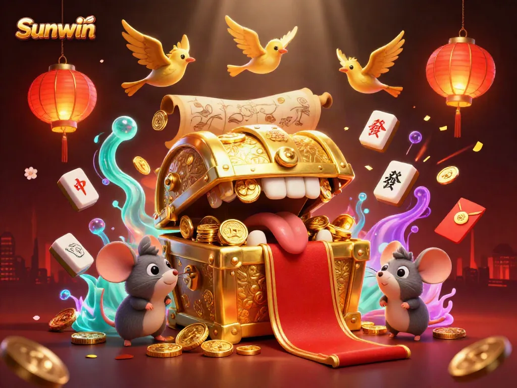 Experience the thrill of Sunwin's treasure-filled games with captivating characters and vibrant elements.