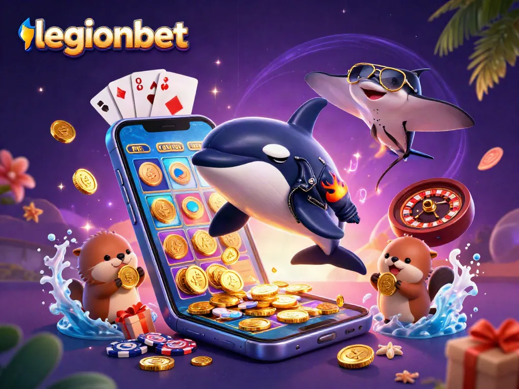 Spin, win, and play at legionbet with cartoon sea creatures amidst golden coins.
