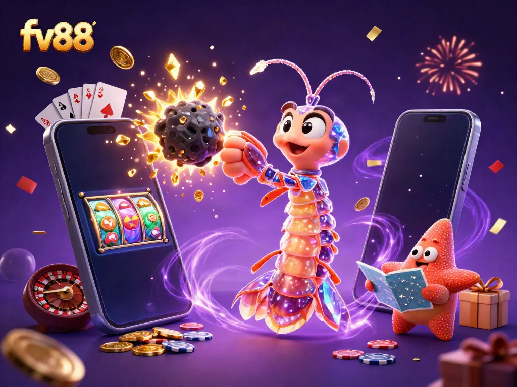 Experience thrilling gameplay at fv88 with captivating casino scenes, animated characters, and vibrant game elements.