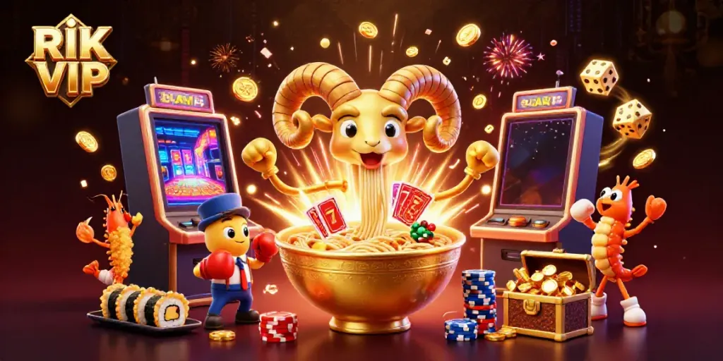 Engage and win with RIK VIP, a colorful scene featuring 3D cartoon characters and casino elements.