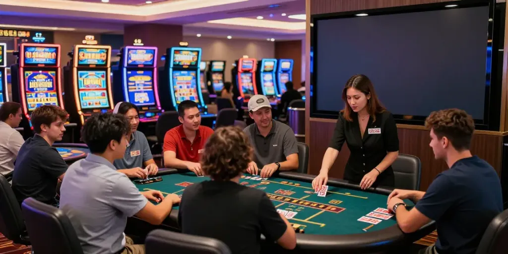 Engaging players enjoying various games at nhà cái da88 online casino with vibrant atmosphere.