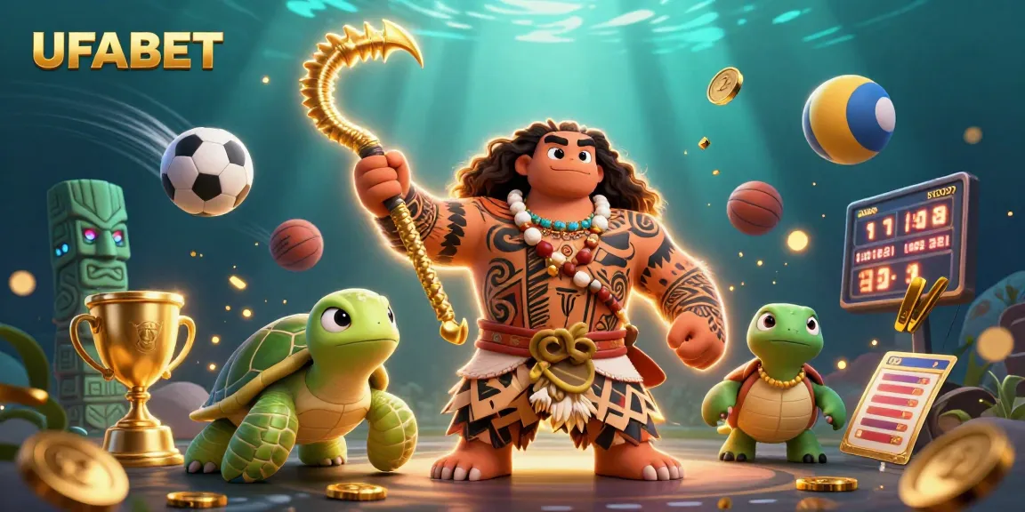 Bet on UFABET with vibrant sports, a demigod hawk, and dazzling elements in 3D illustration.