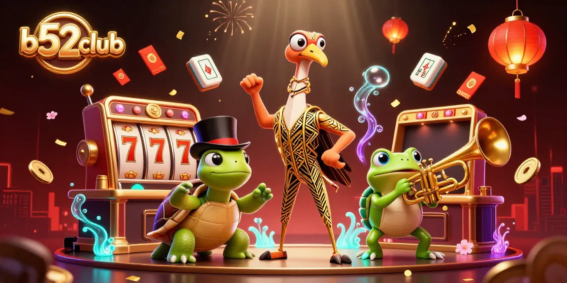 Engage with exciting gameplay at b52club, highlighted by vibrant slot reels and charismatic characters in action.