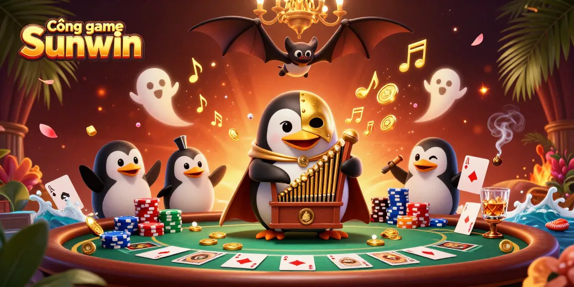 Cổng game Sunwin brings excitement as the phantom penguin plays organ with winning poker elements.