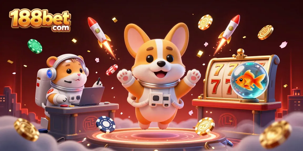 Experience thrilling moments at 188bet com with floating slot reels and playful characters for online gaming.