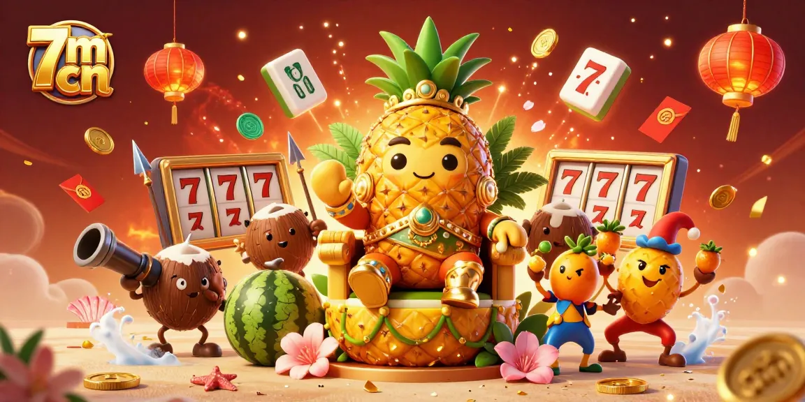 Experience excitement with 7m cn as the golden pineapple king leads slot adventures in a vibrant 3D casino.