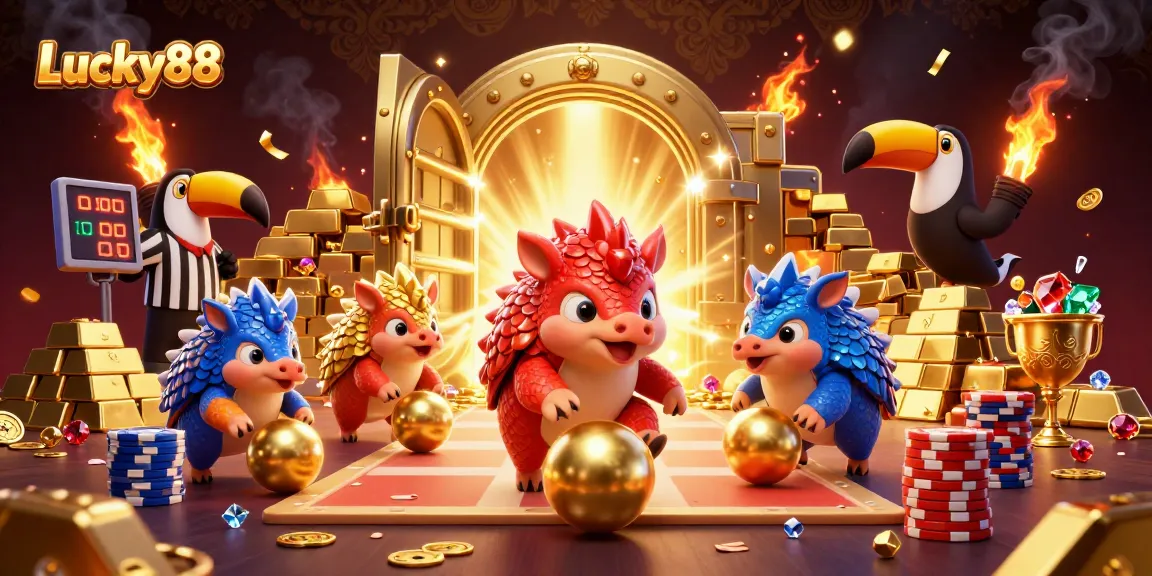 Experience thrilling gameplay in Lucky88 with vibrant pangolins amidst poker chaos.