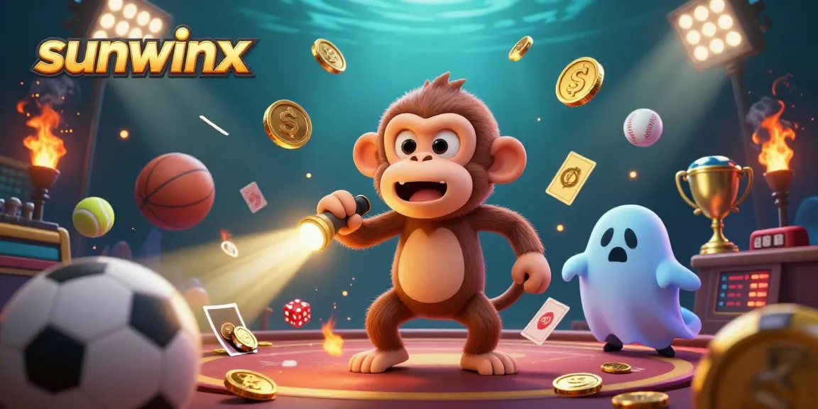 Join the sunwinx adventure as the poltergeist monkey juggles golden casino treasures amidst a thrilling haunted scene.