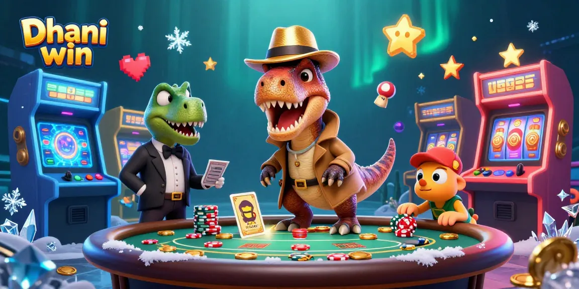 Dhani win showcases thrilling casino action with vibrant characters at the blackjack table surrounded by colorful game elements.