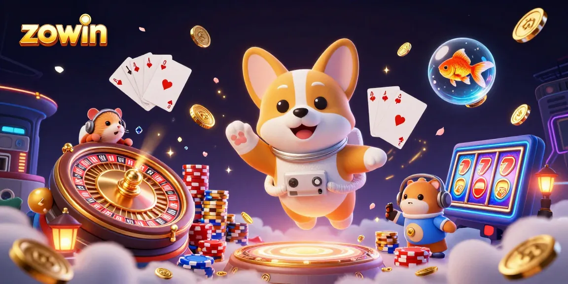 Engage with thrilling gameplay at zowin in a vibrant casino space adventure featuring floating coins and characters.