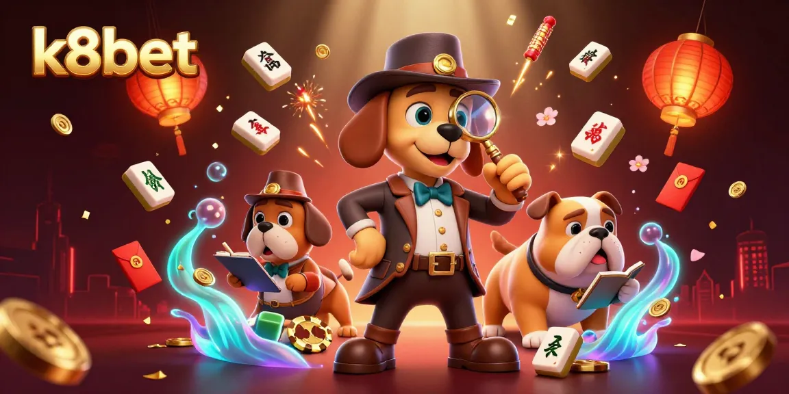 Engage in thrilling casino adventures with k8bet's vibrant 3D scene featuring a detective duo.