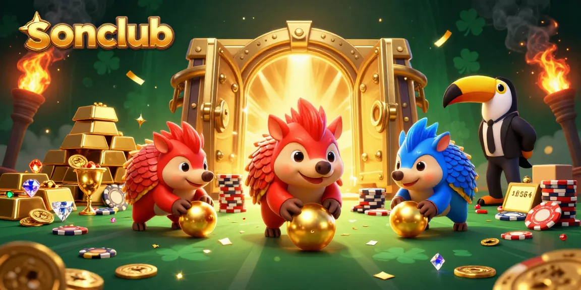 Experience the thrill of gaming with Sonclub's vibrant 3D pangolin showdown, surrounded by poker chips.