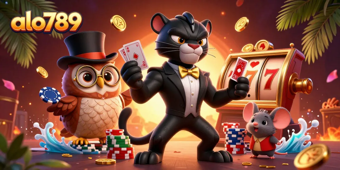 Spin jackpots and win big with alo789 as a stylish panther deals cards in a lively casino.